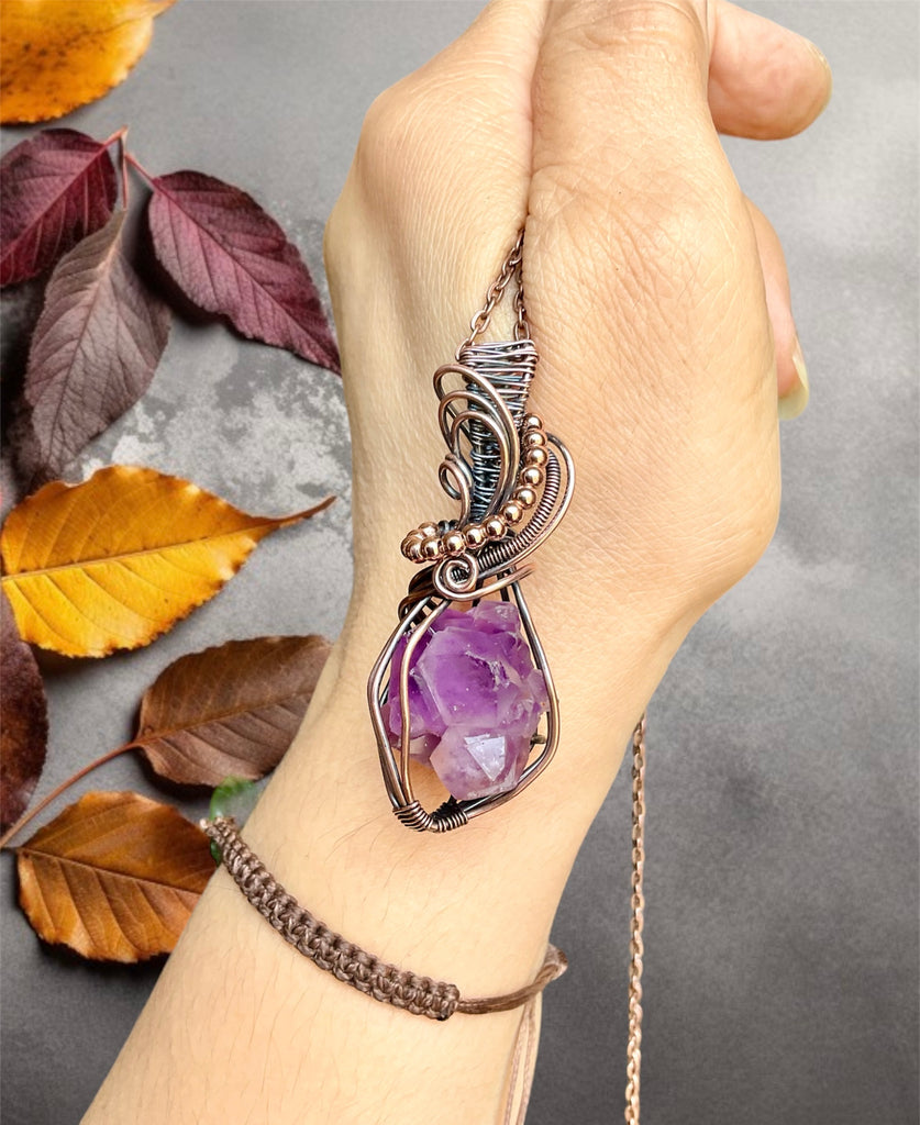 Raw Amethyst Cluster Wire Wrapped Pendant