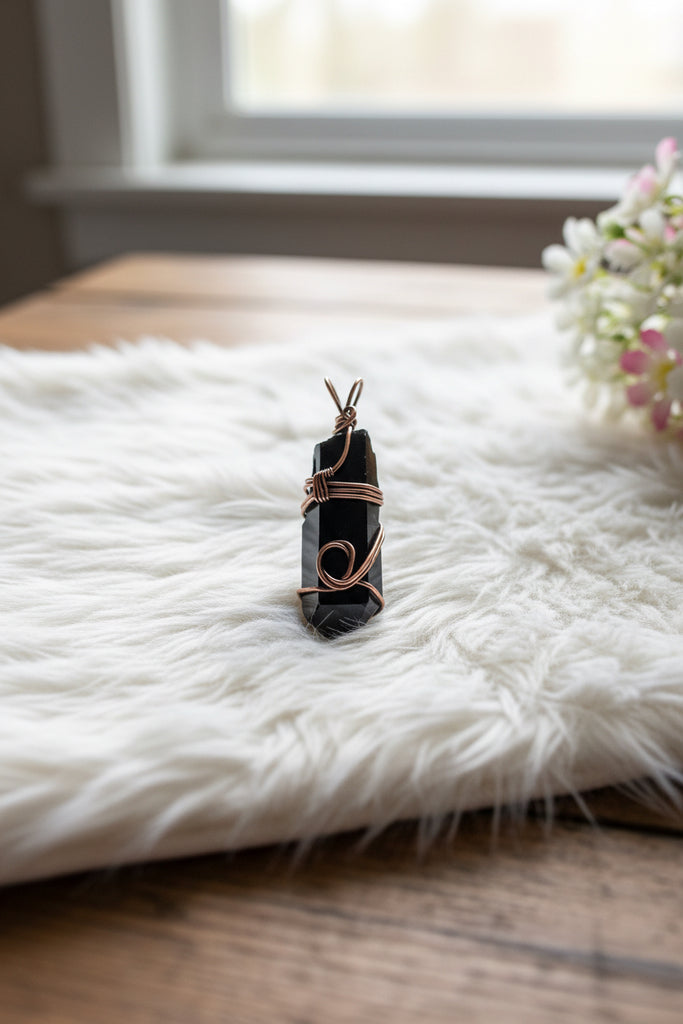Himalayan Smoky Lemurian Quartz Point Copper Wire Wrapped Pendants