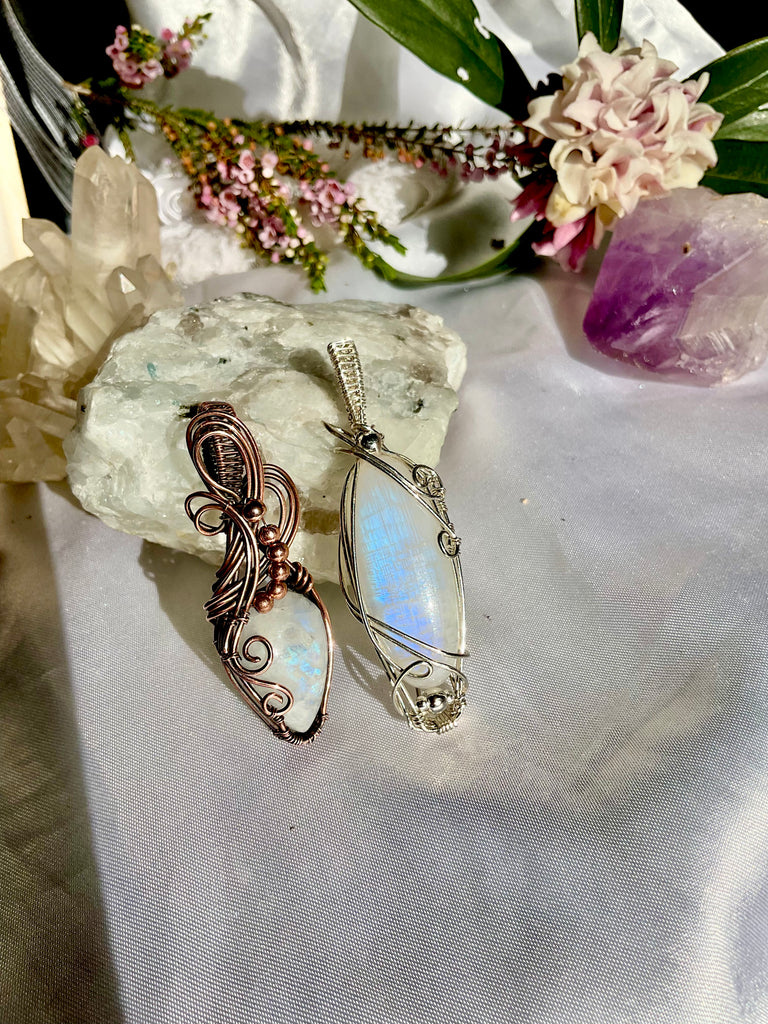 Rainbow Moonstone Wire Wrapped Pendant