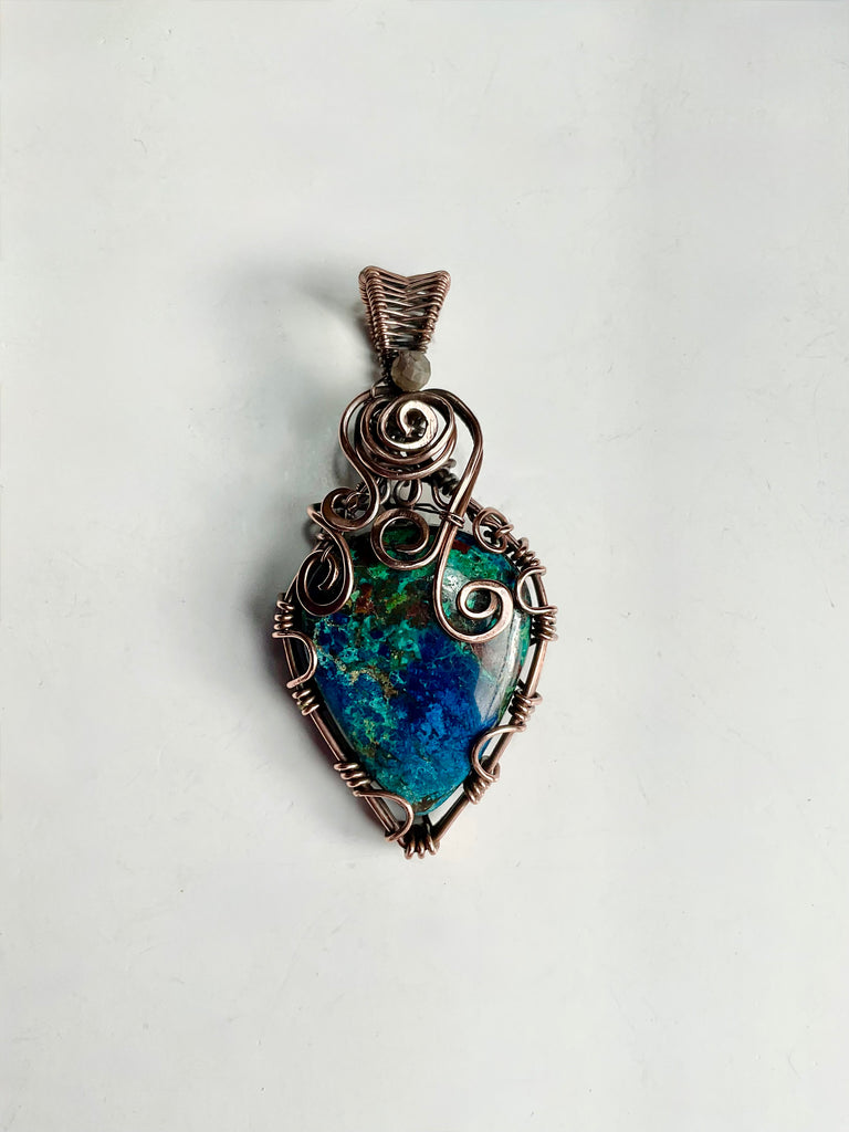 Azurite With Chrysocolla Copper Wire Wrapped Pendant