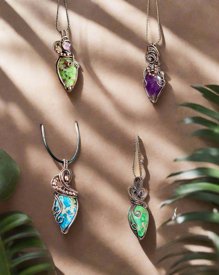 Pear Shaped Crystal Wire Wrapped Pendants