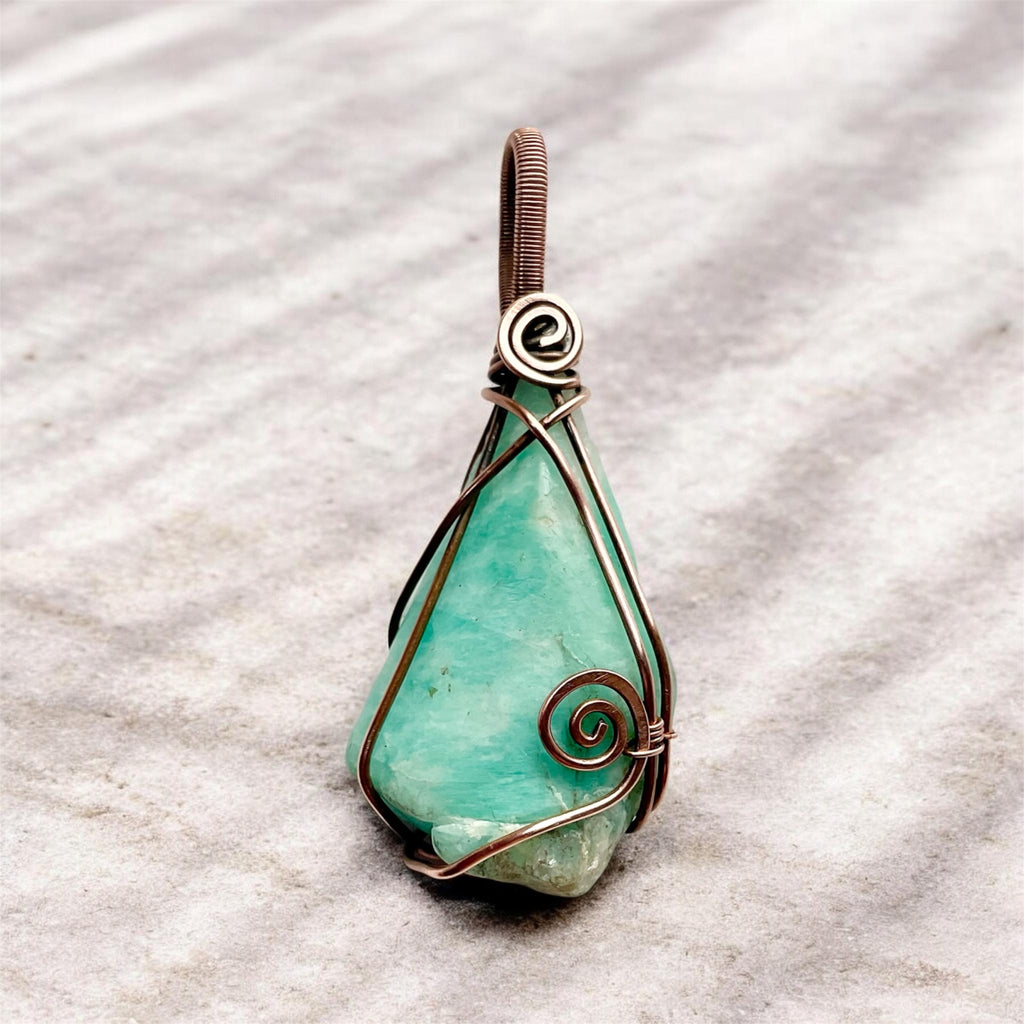 Amazonite Copper Wire Wrapped Pendant