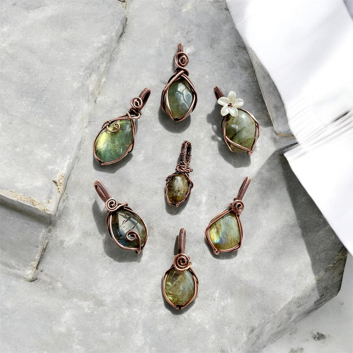 Mini Labradorite Copper Wire Wrapped Pendants