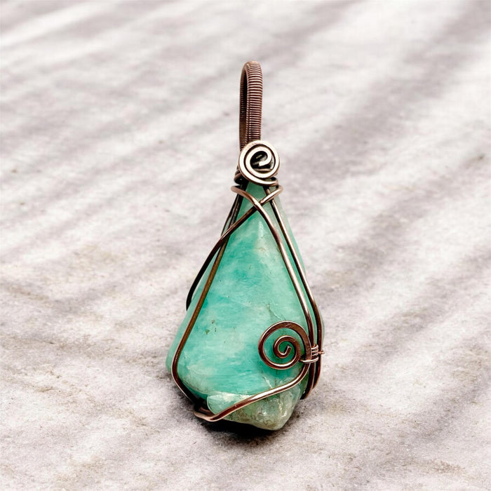 Amazonite Copper Wire Wrapped Pendant