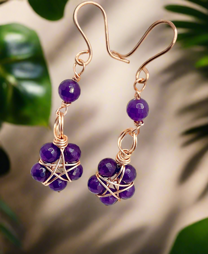 Amethyst Pentagram Wire Wrapped Earrings
