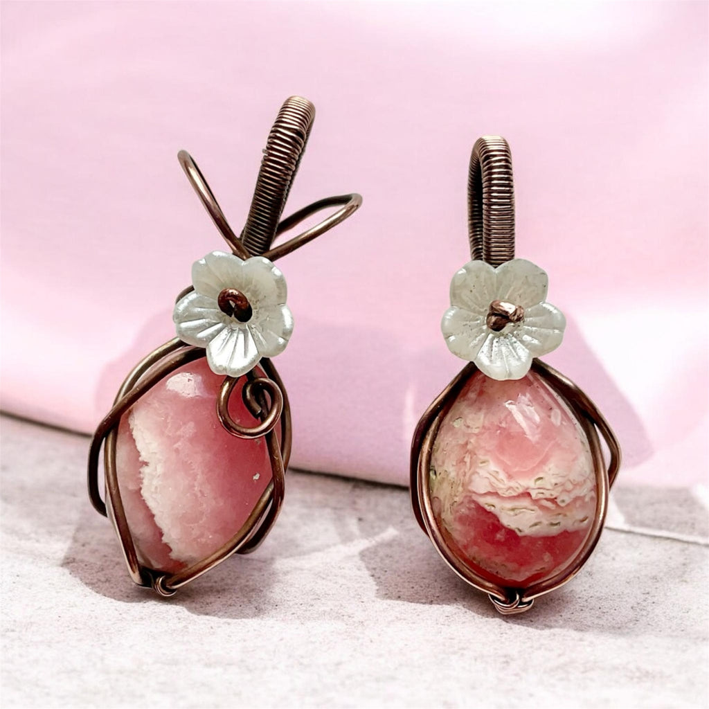 Rhodochrosite Mini Copper Wire Wrapped Pendants