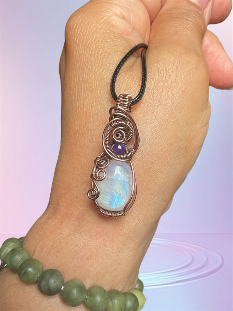 Rainbow Moonstone with Amethyst Accent