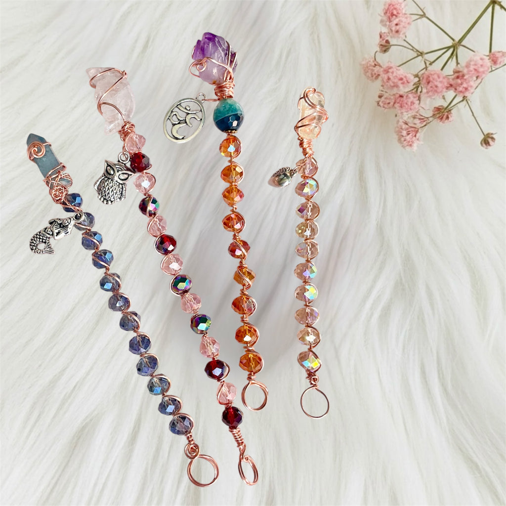 Crystal Wands – Copper Wrapped Crystals with Tibetan Silver Charms