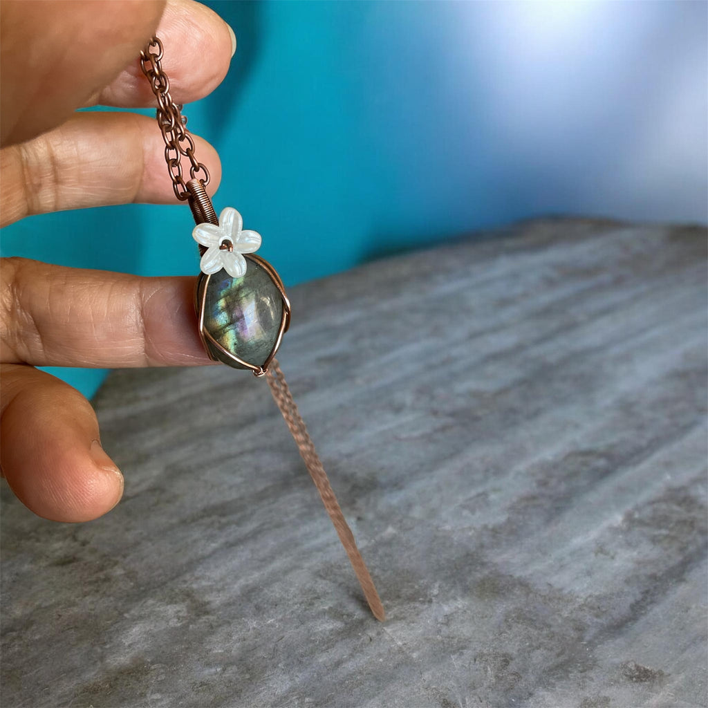 Mini Labradorite Copper Wire Wrapped Pendants