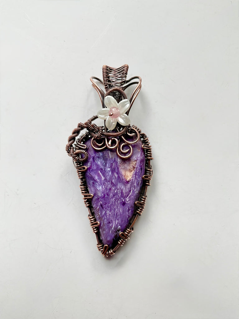 Charoite & Pink Tourmaline Copper Wire-Wrapped Pendant 💜🌸 - Connie’s Crystals 