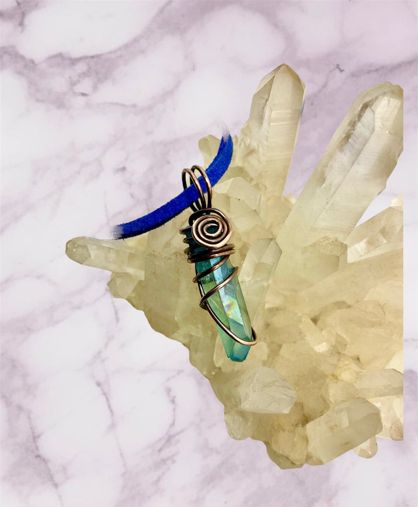 Aqua Aura Quartz Wire Wrapped Point