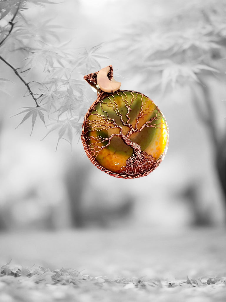 Fire Agate Tree of Life Pendant