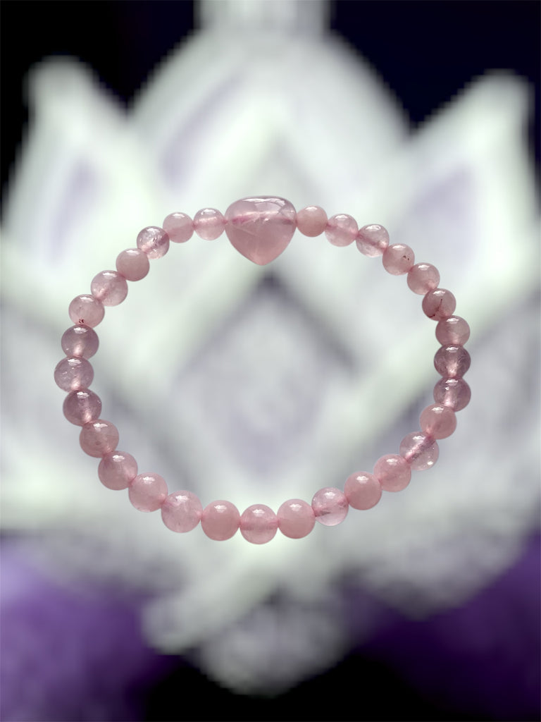 🌸 Rose Quartz Stretch Bracelet with Heart Focal - Connie’s Crystals 