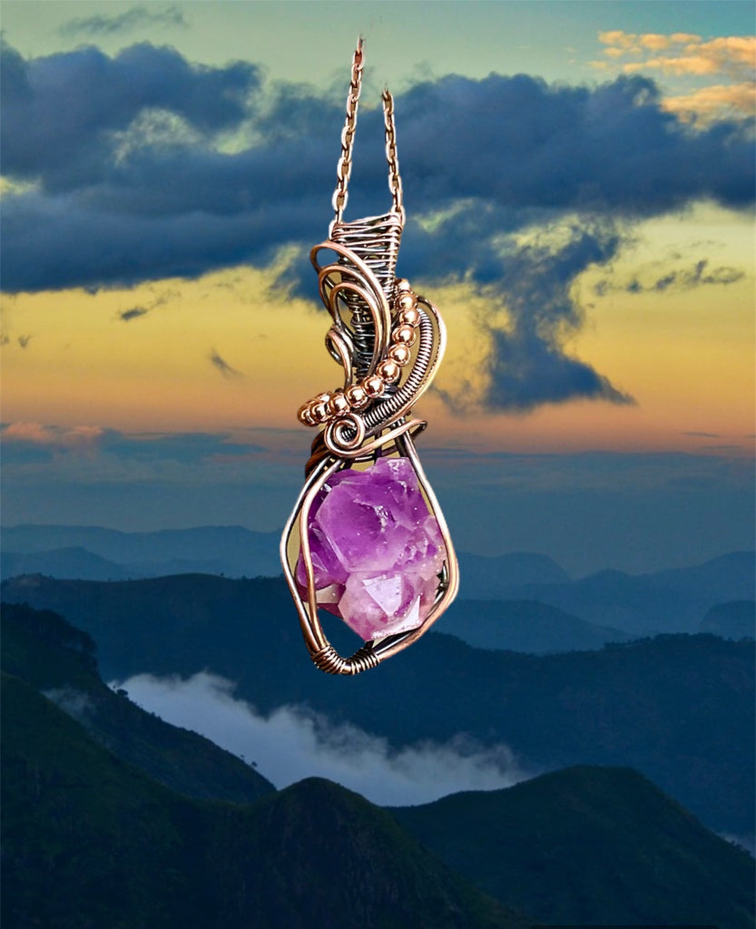 Raw Amethyst Cluster Wire Wrapped Pendant