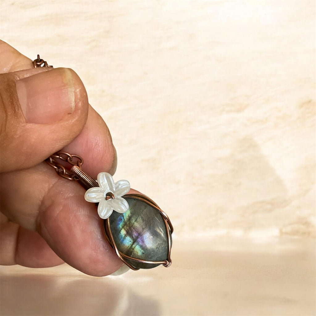 Mini Labradorite Copper Wire Wrapped Pendants
