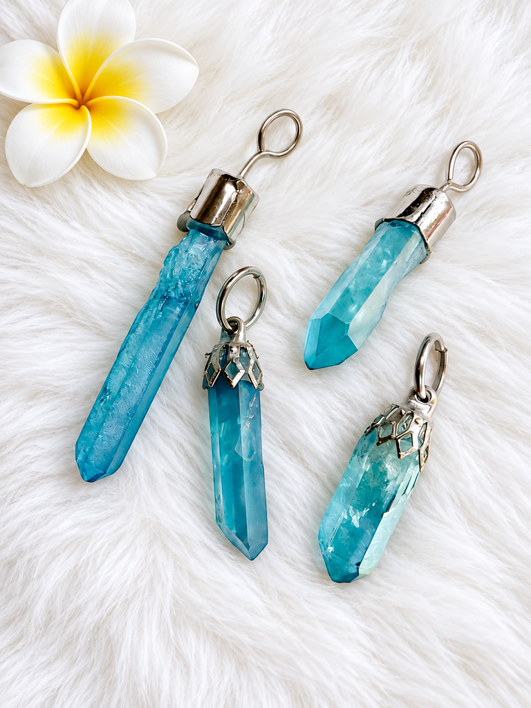 Aqua Aura Quartz Point Pendants