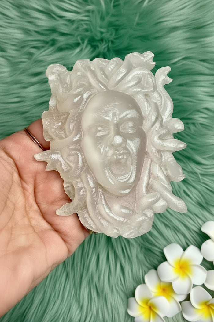Selenite Medusa Carving