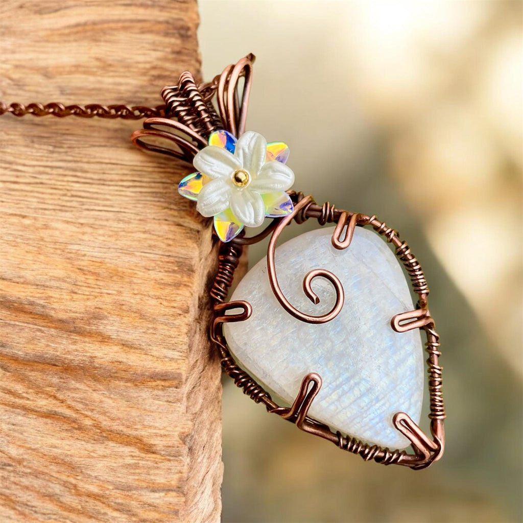 African Moonstone Wire Wrapped Pendant - Connie’s Crystals 