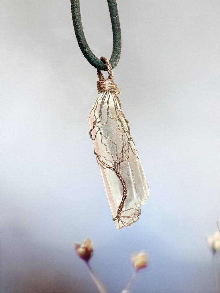 Clear Quartz Crystal Tree of Life Pendant