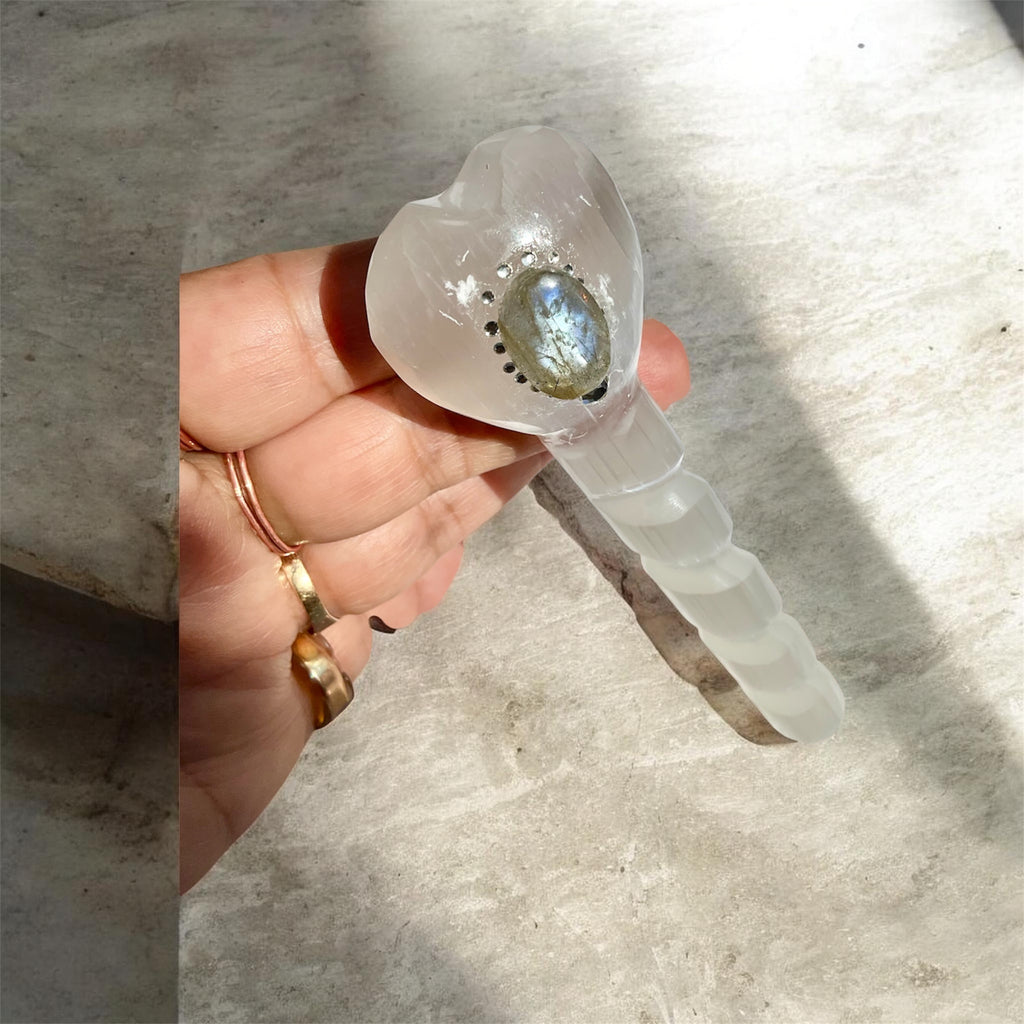 Crystal Athames & Selenite Ritual Wand with Labradorite – Choose Your Piece