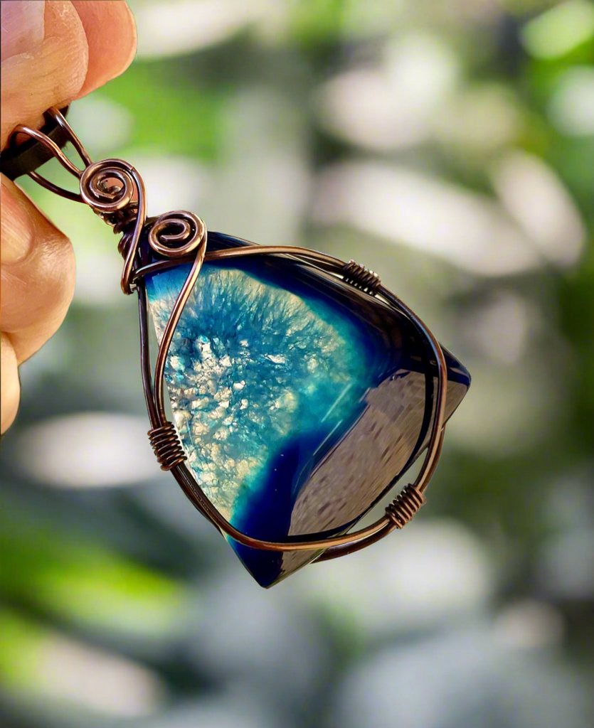 Druzy Geode Agate Wire Wrapped Pendant - Connie’s Crystals 