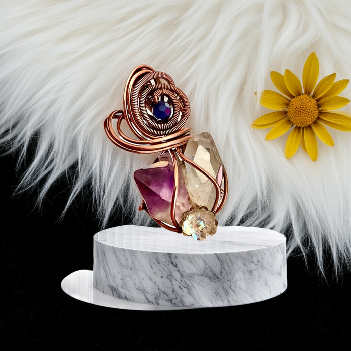 Amethyst and Herkimer Diamond Pendant with Sapphire Accent - Connie’s Crystals 