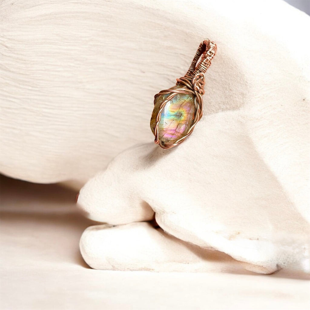Mini Labradorite Copper Wire Wrapped Pendants