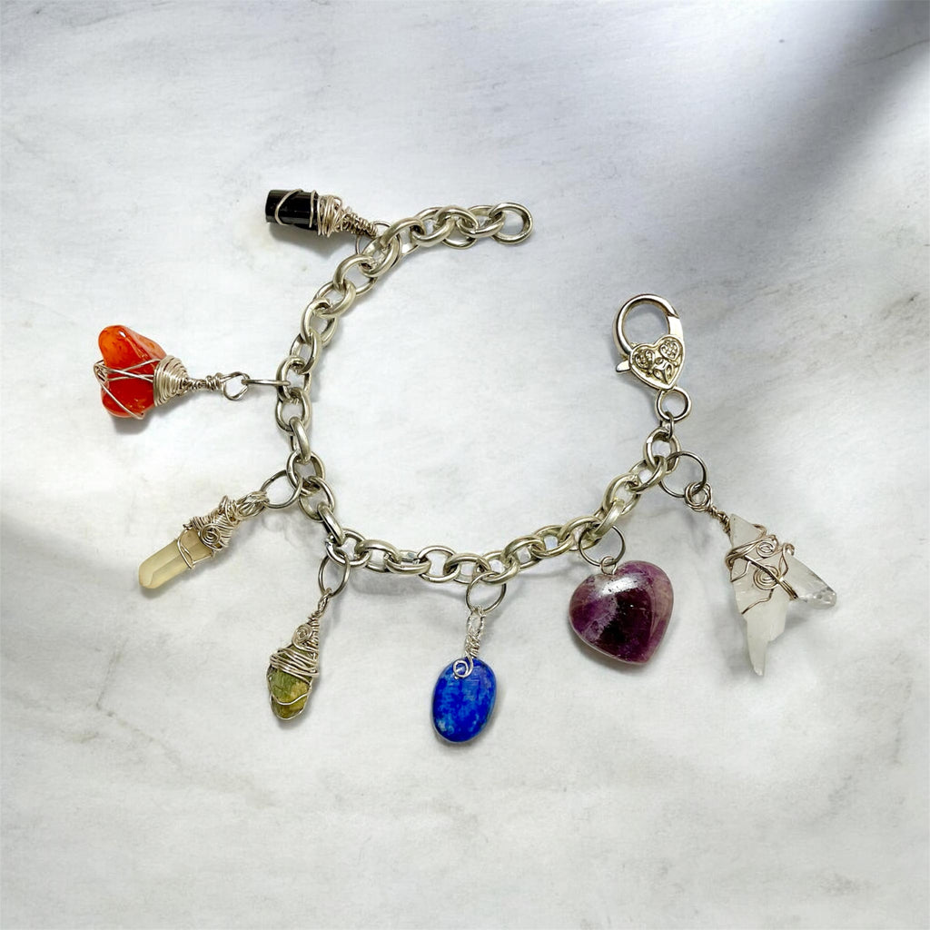 Chakra Wire Wrapped Gemstone Charm Bracelets - Connie’s Crystals 