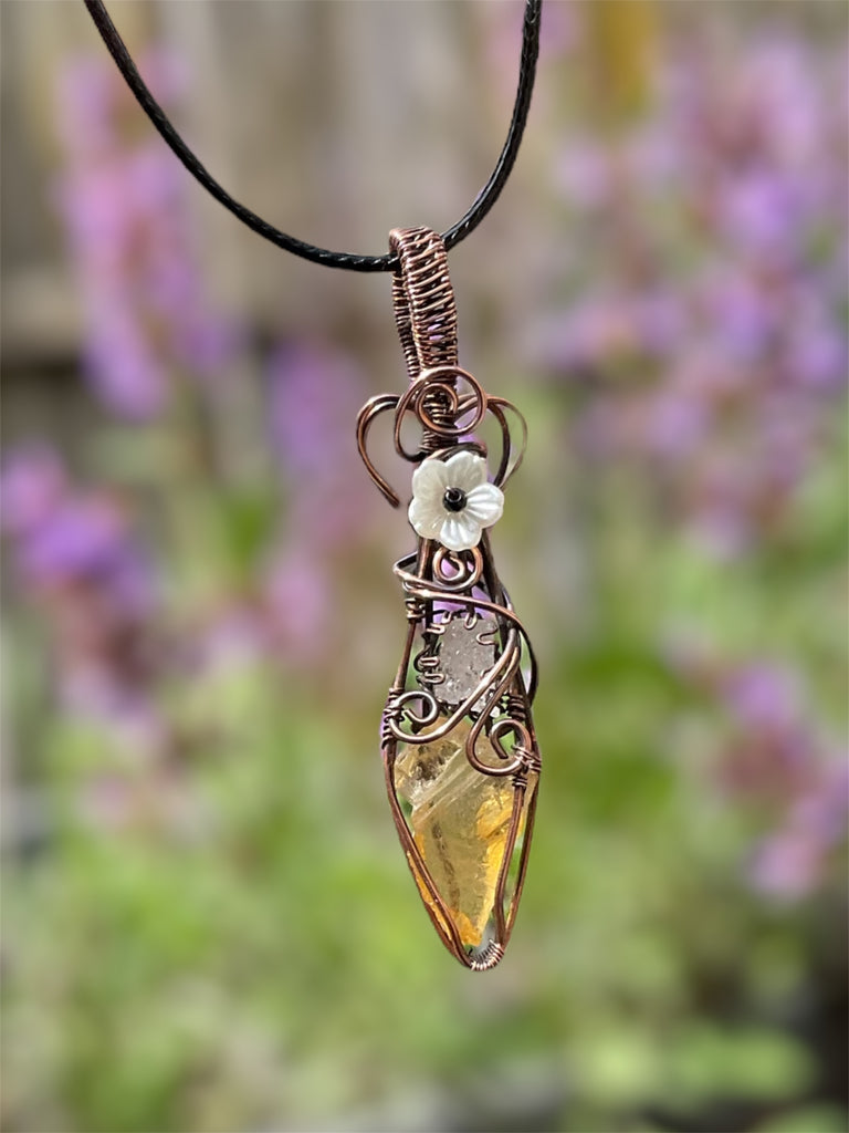 Natural Citrine with Peach Topaz & Flower Accent
