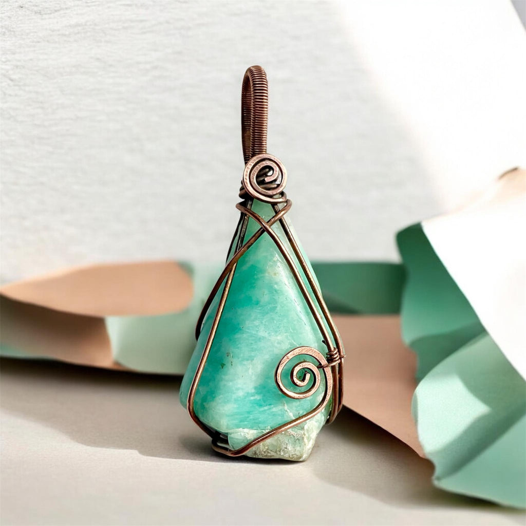 Amazonite Copper Wire Wrapped Pendant