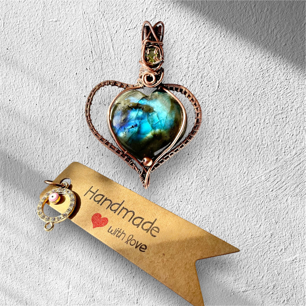 Labradorite Puffy Heart with Peridot Accent