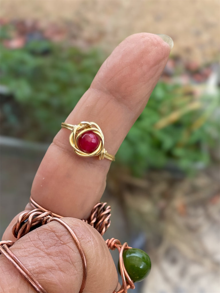 Handcrafted Copper Rose Rings with Gemstone Centres