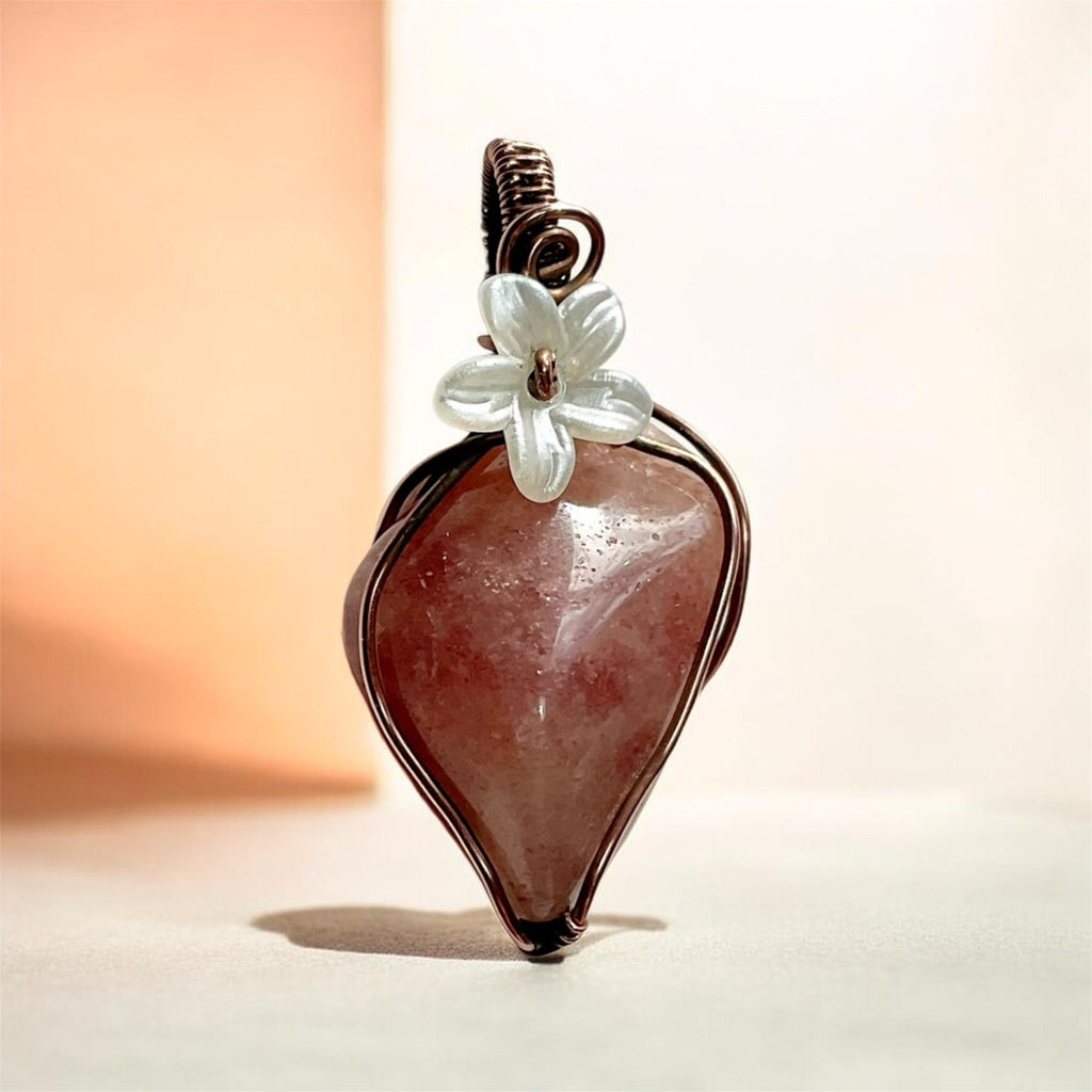 Strawberry Quartz Copper Wire Wrapped Pendant