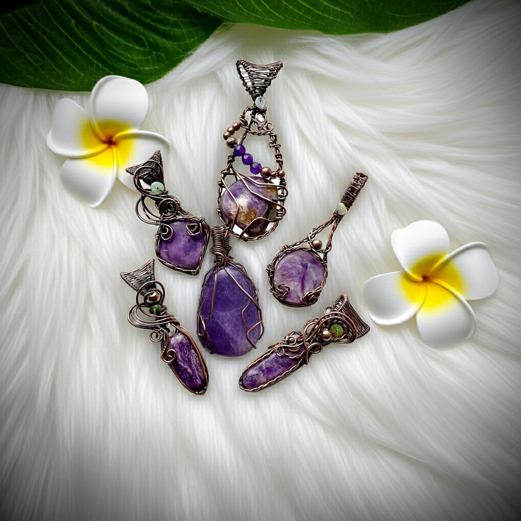 Charoite Pendants with Well and Black Ethiopian Opal & Amethyst Accents - Connie’s Crystals 