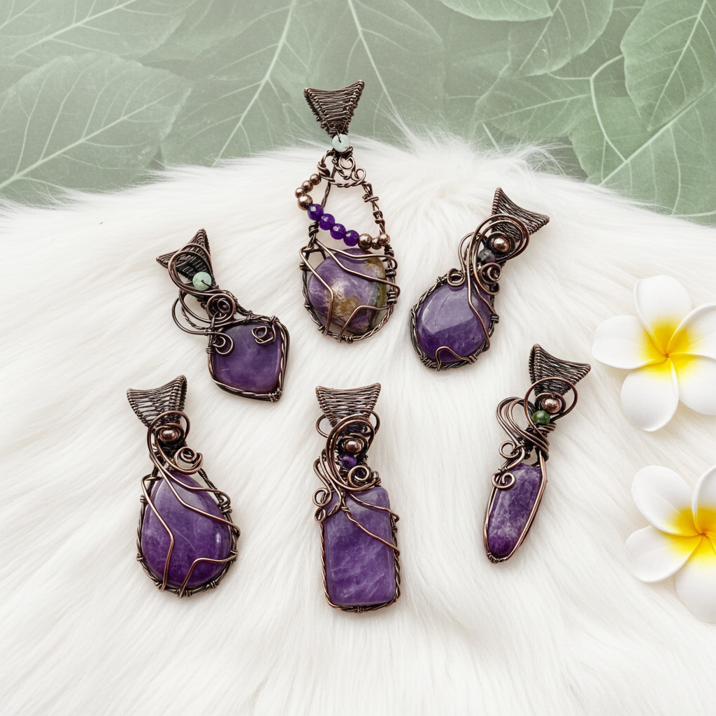 Charoite Pendants with Well and Black Ethiopian Opal & Amethyst Accents - Connie’s Crystals 