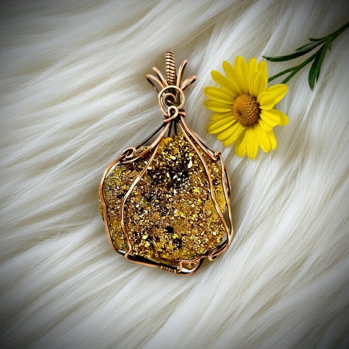 Titanium Aura Quartz Druzy Geode Pendant
