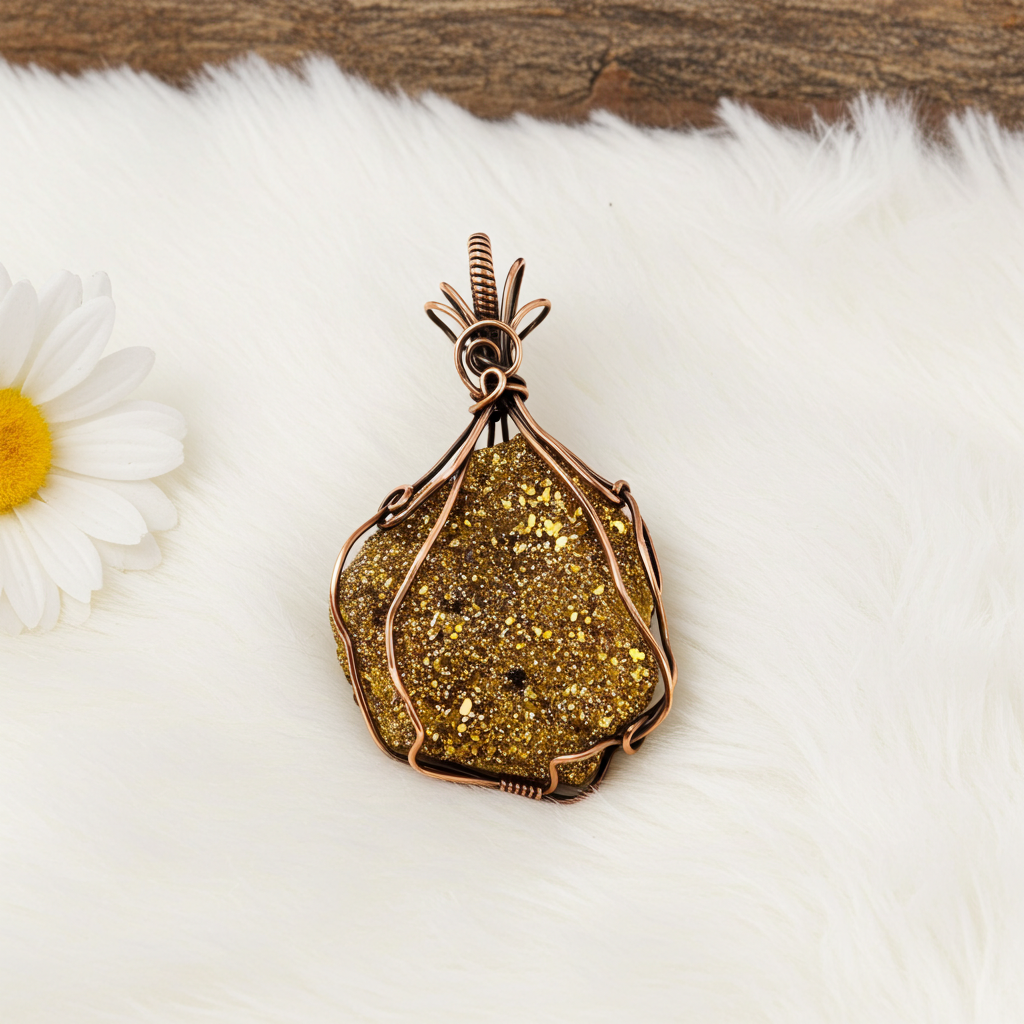 Titanium Aura Quartz Druzy Geode Pendant