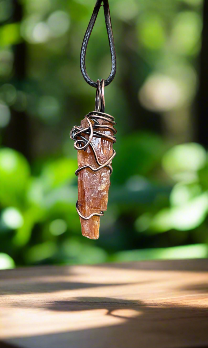 Orange Kyanite Wire Wrapped Pendant - Connie’s Crystals 