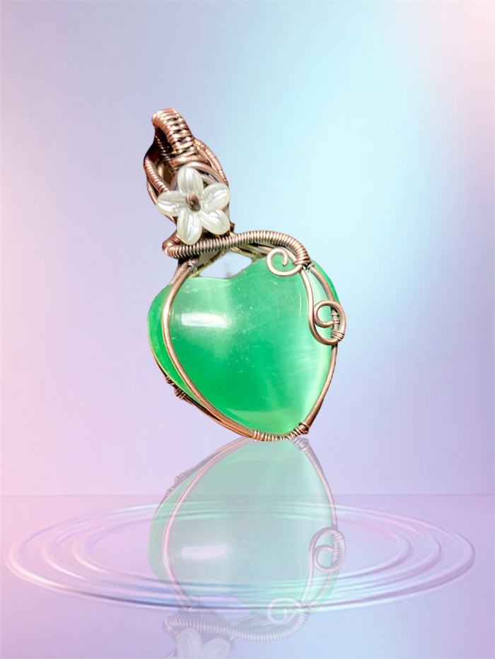Green Cat’s Eye Heart Pendant
