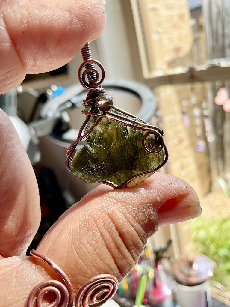 Moldavite Pendants | Handcrafted Copper Wire Wrapped