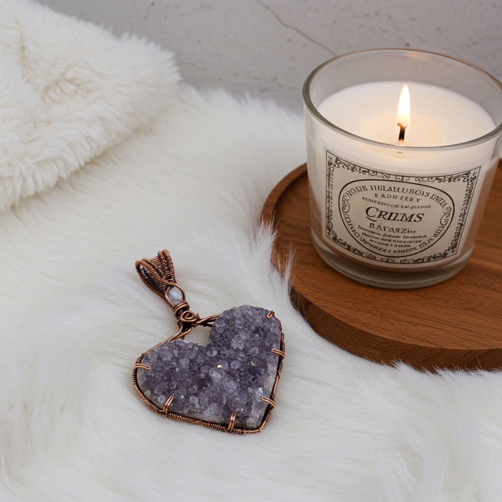 Amethyst Druzy Heart Pendant with Moonstone Accent - Connie’s Crystals 
