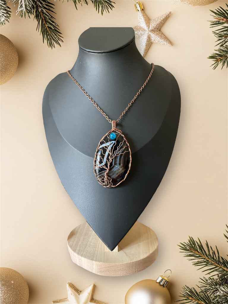 Banded Botswana Agate Tree Of Life Pendant