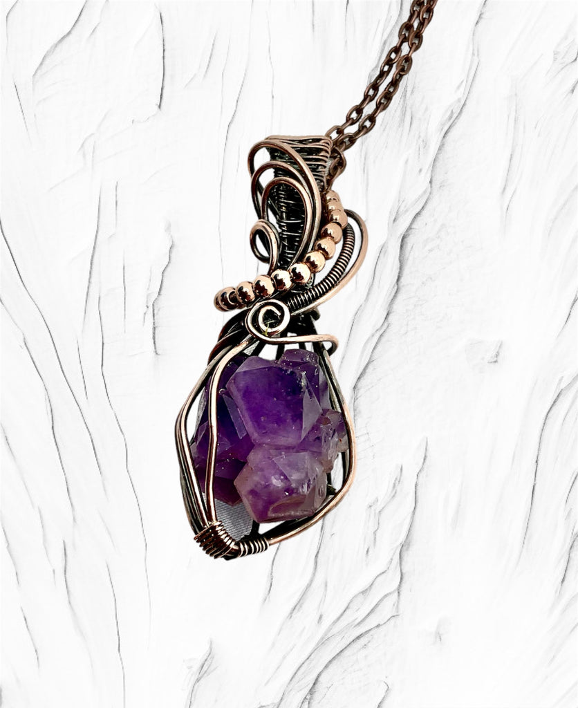 Raw Amethyst Cluster Wire Wrapped Pendant