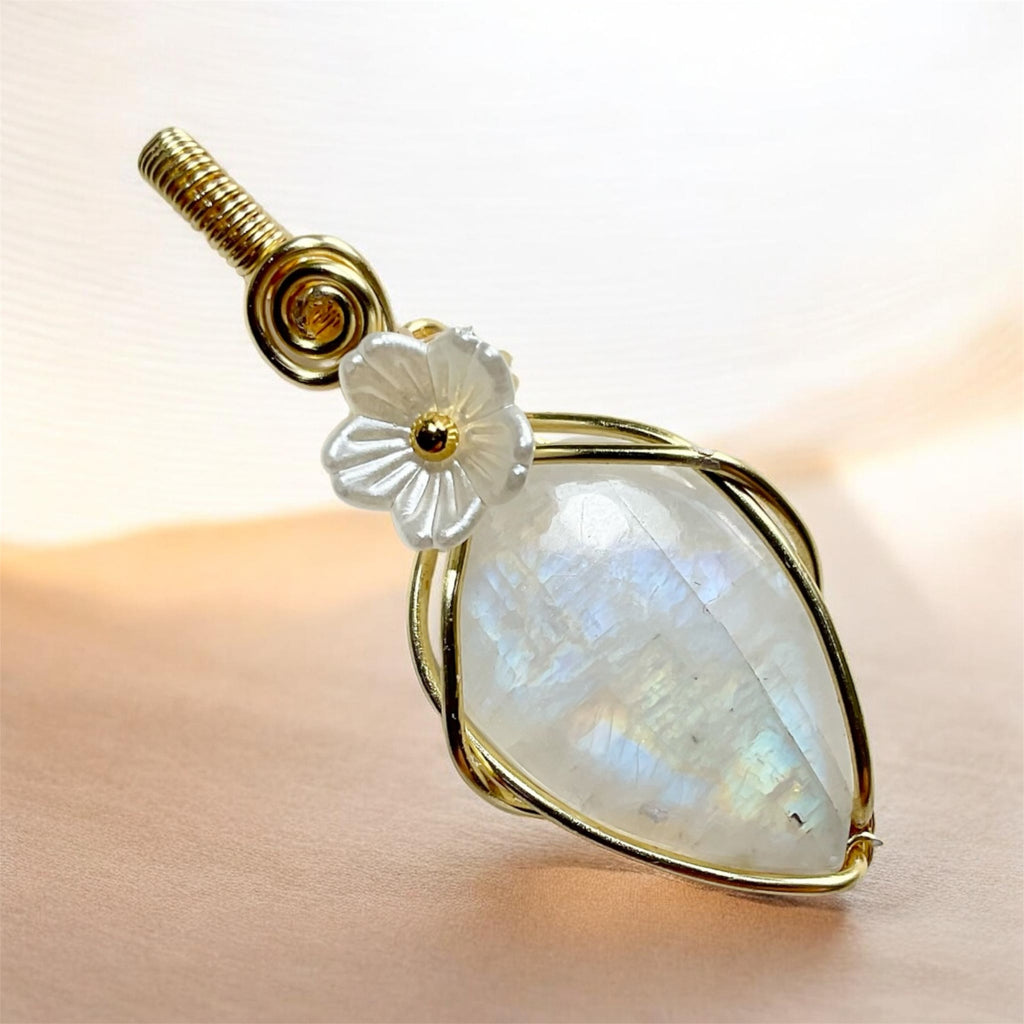 Rainbow Moonstone Wire Wrapped Pendants