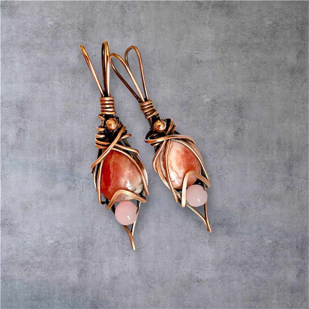 Rhodochrosite & Rose Quartz Wire Wrapped Pendants