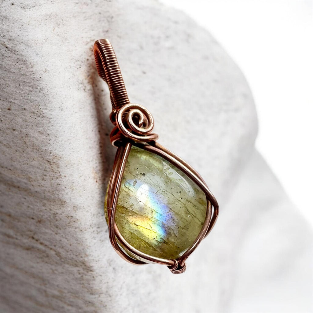 Mini Labradorite Copper Wire Wrapped Pendants