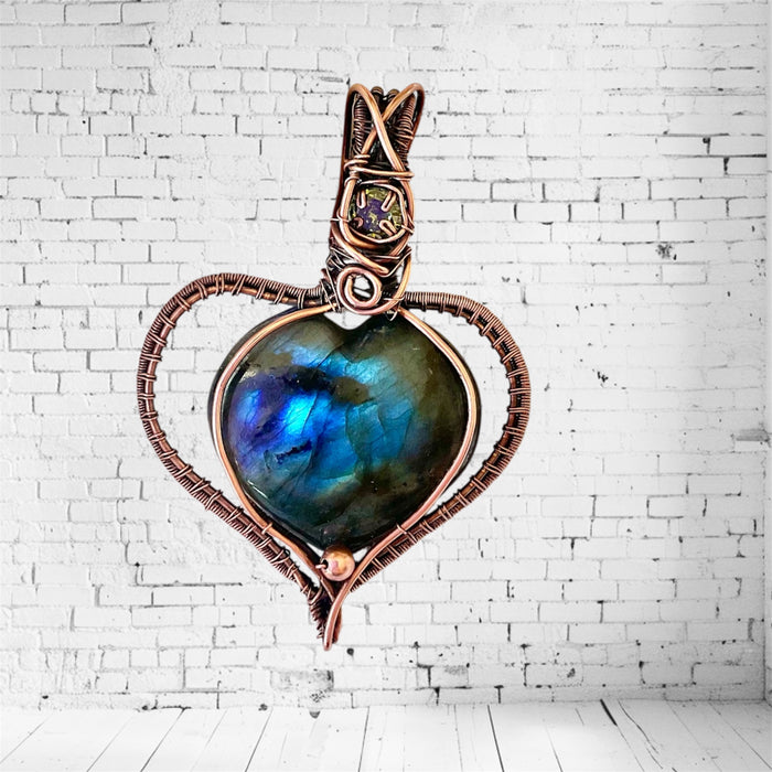 Labradorite Puffy Heart with Peridot Accent