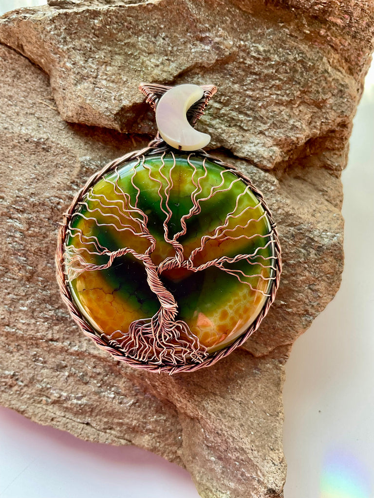 Fire Agate Tree of Life Pendant