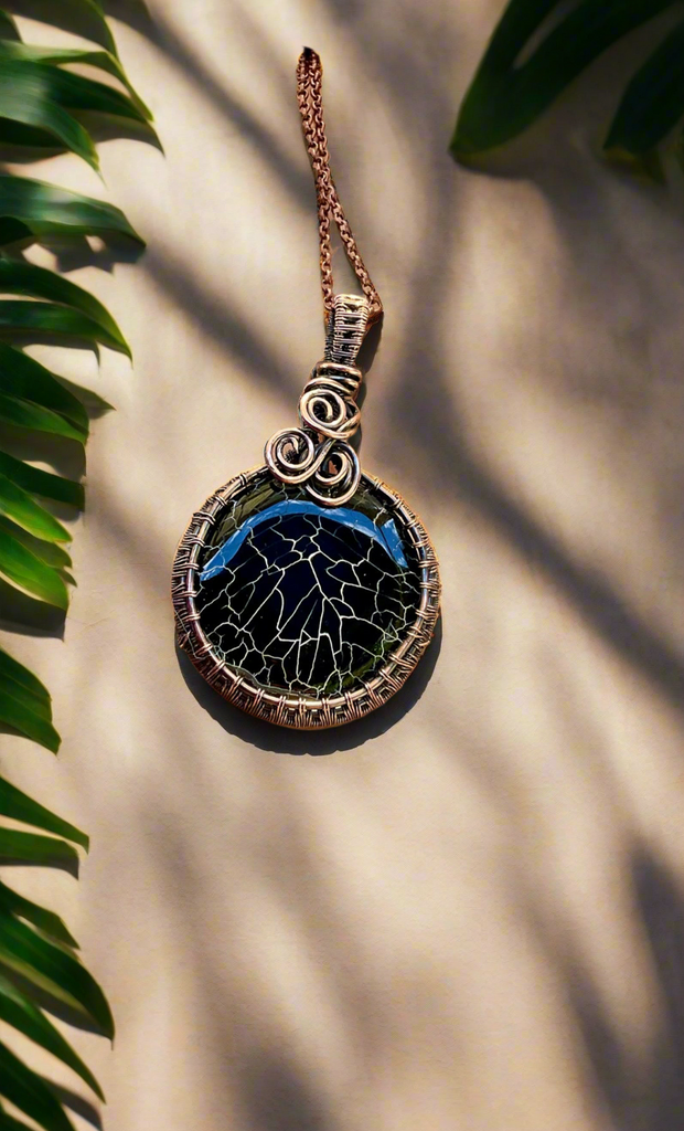 Black Fire Agate Wire Wrapped Pendant - Connie’s Crystals 