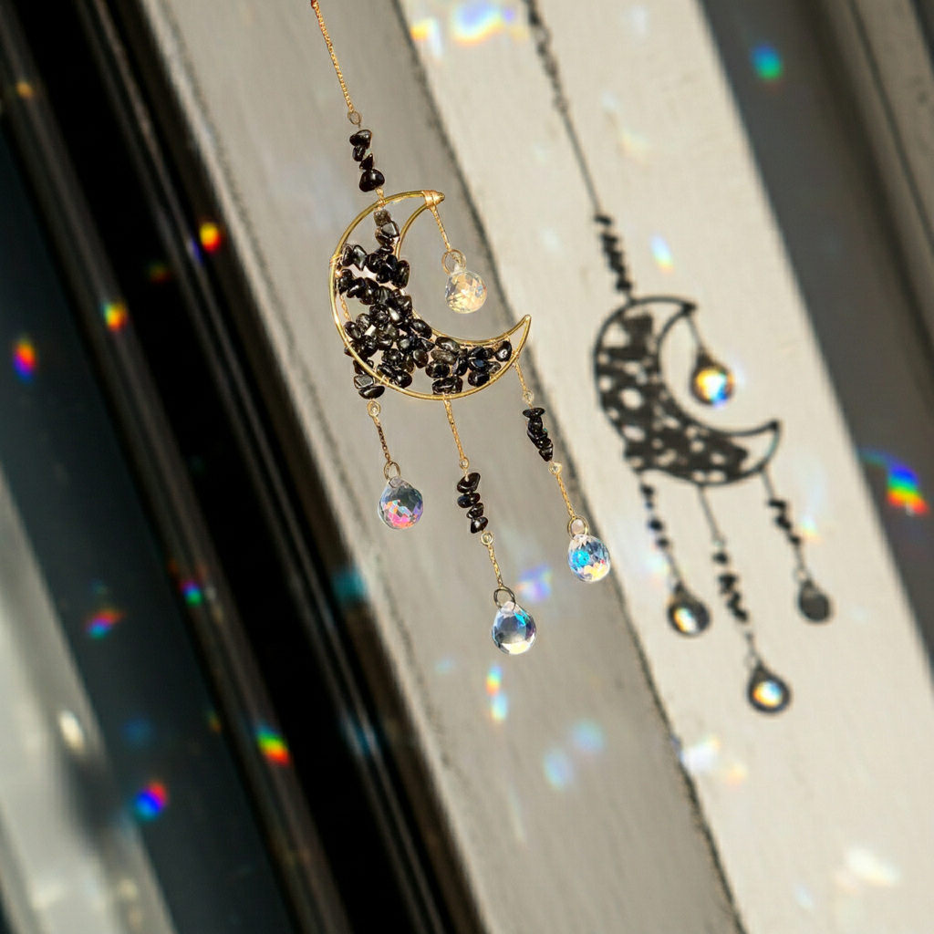 Black Obsidian Moon Sun Catcher - Connie’s Crystals 